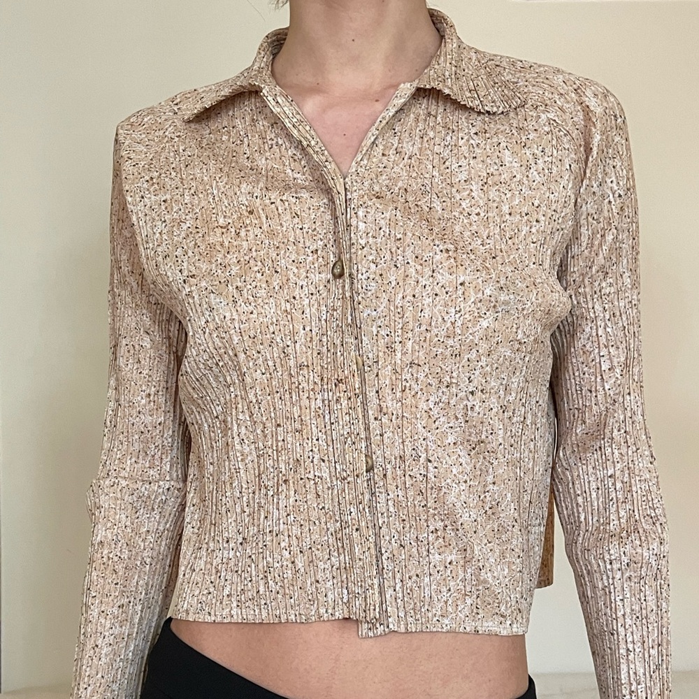 Authentic Pleats Please Women’s Printed Button Down Designed by Issey Miyake